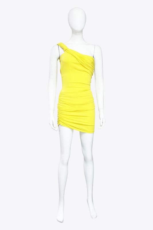 Balmain Yellow One Shoulder Mini Dress