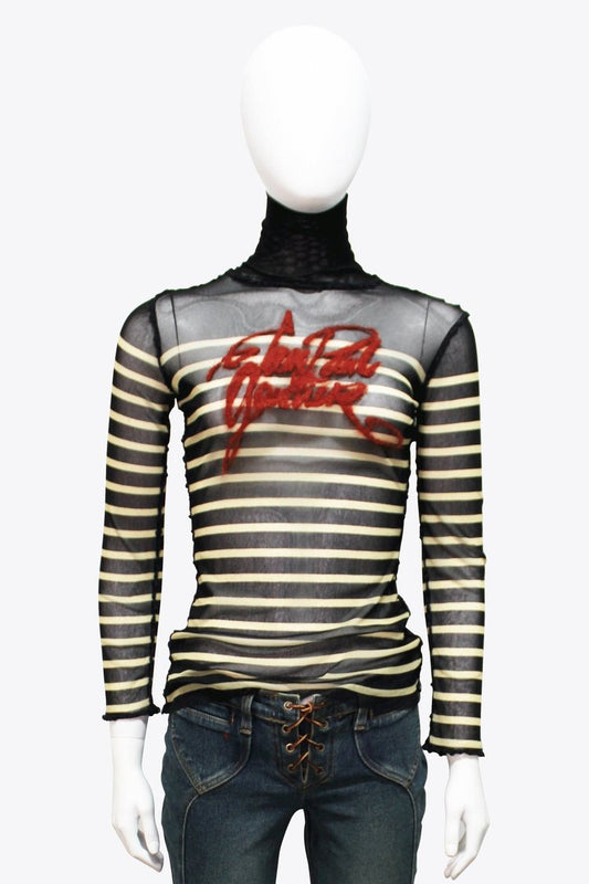 Jean Paul Gaultier Striped Mesh Long Sleeve