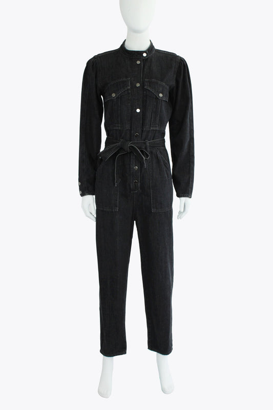 Veronica Beard Grey Denim Jumpsuit with Tie Belt