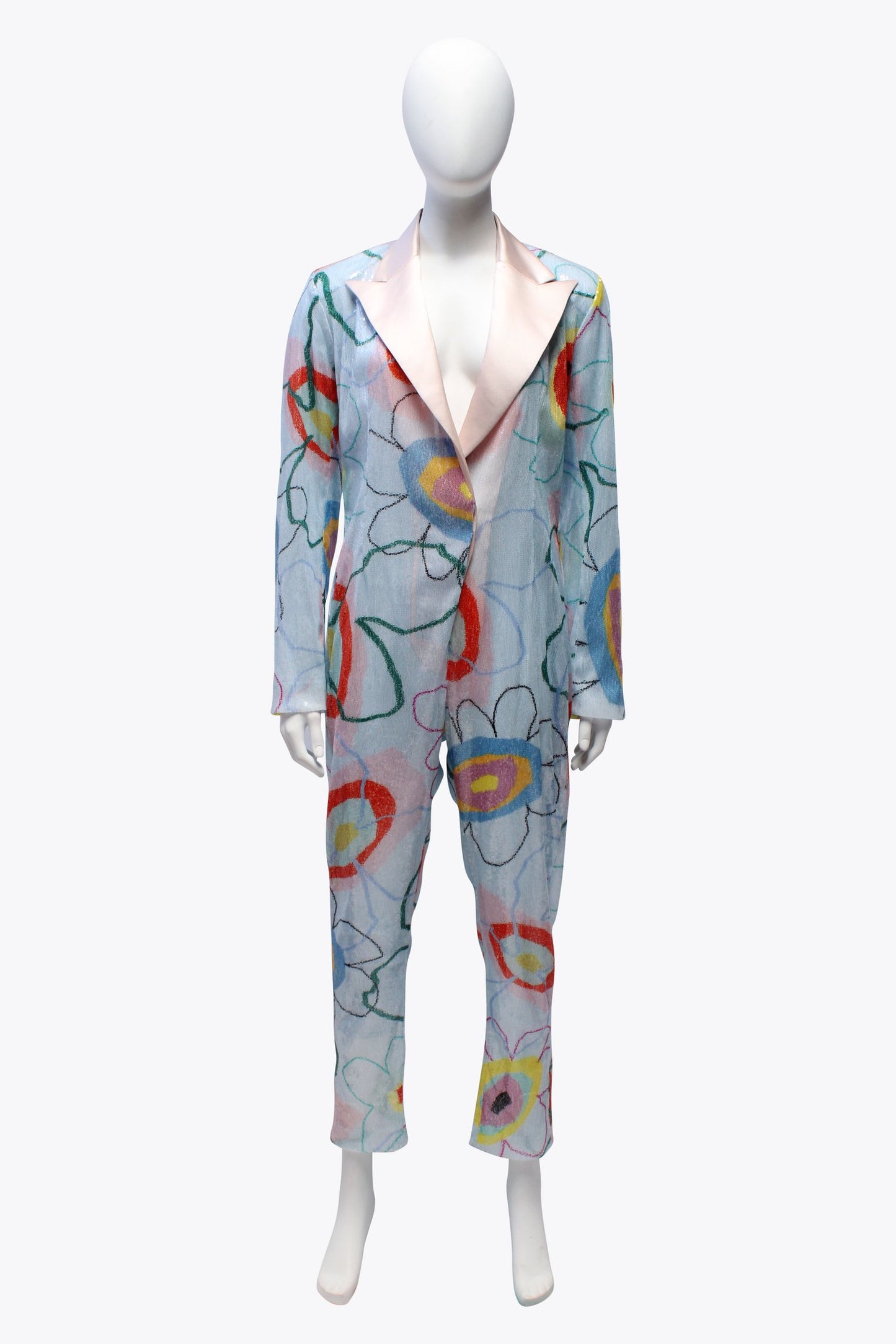 Mira Mikati Blue Sequin Jumpsuit With Flowers