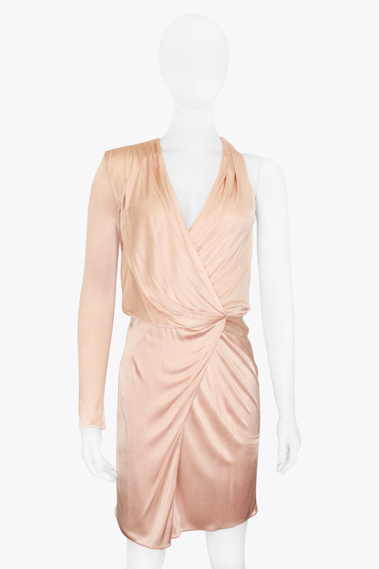 Versace Pink Silky Wrapped One Shoulder Mini Dress