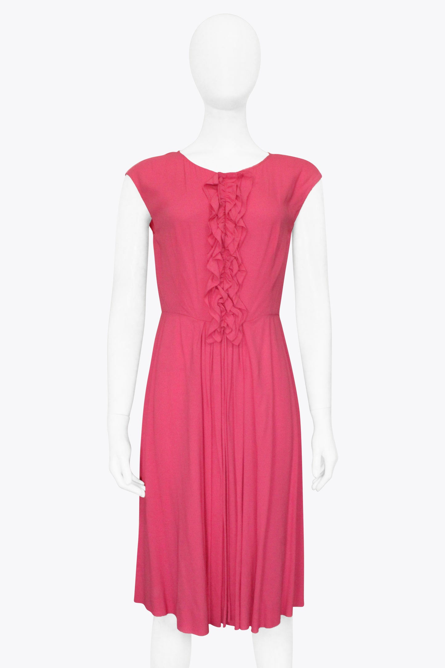 Prada Pink Short-Sleeve Midi Dress With Center Ruching