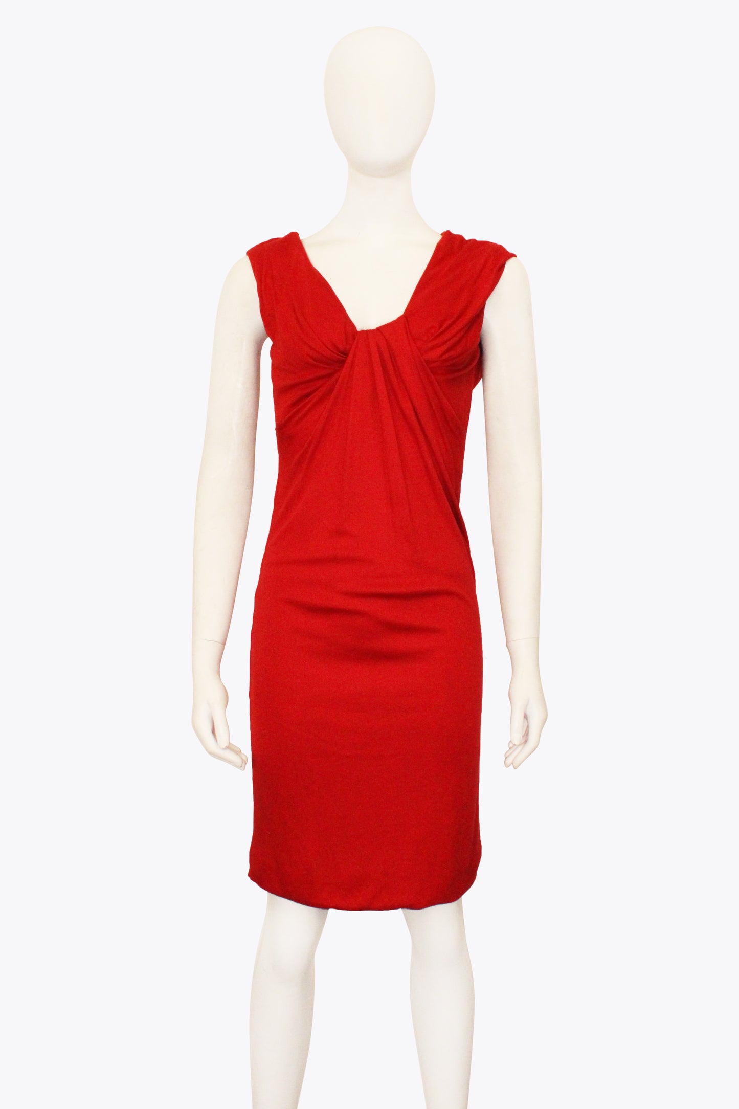 Gucci Red Draped Sleeveless Midi Dress