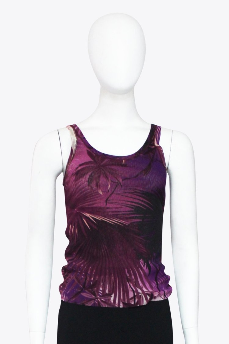 Jean Paul Gaultier Purple Palm Print Tank Top