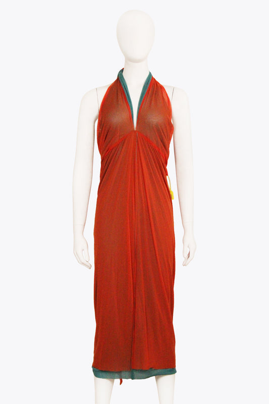 Jean Paul Gaultier Orange & Blue Mesh Halter Maxi Dress