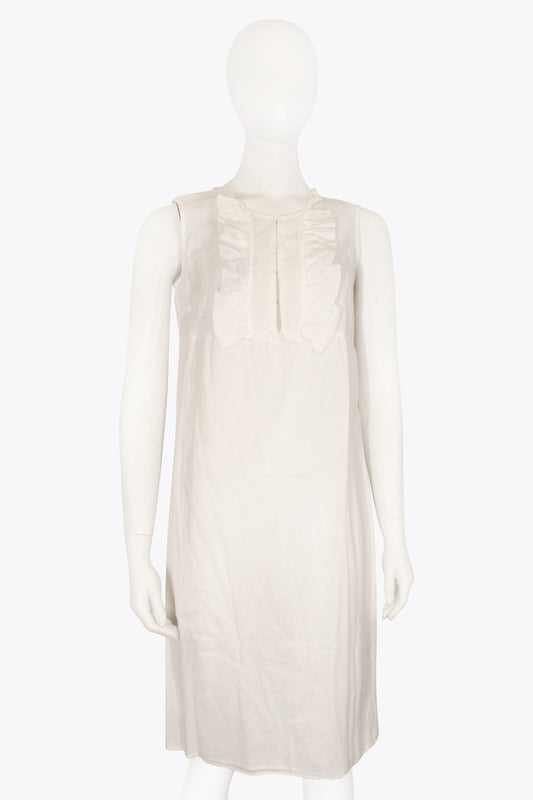 Miu Miu White Cotton Sleeveless Dress With Ruching