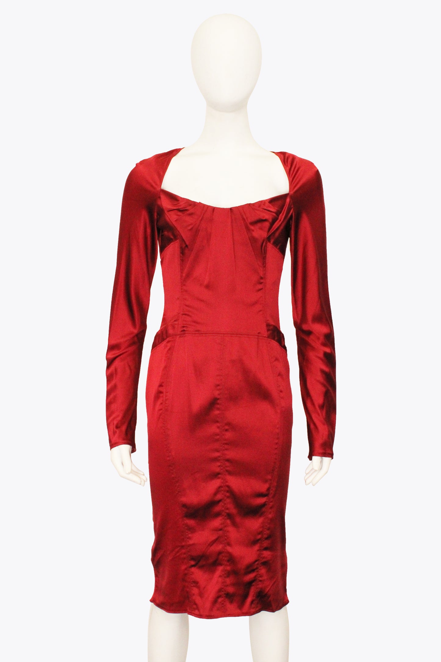 Gucci Red Long-Sleeve Midi Dress With Chest Cups