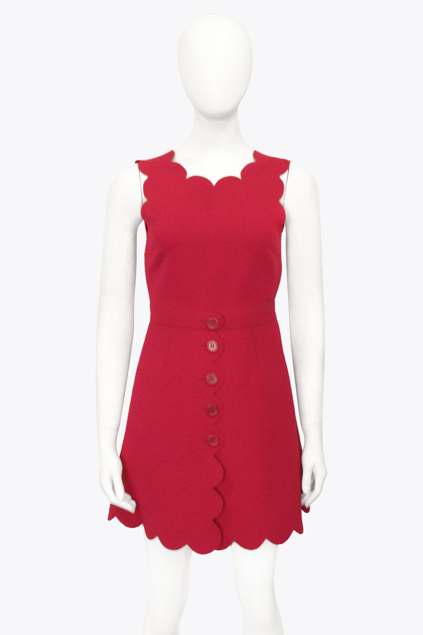 RedValentino Pink Scalloped Edge A-Line Dress With Front Buttons