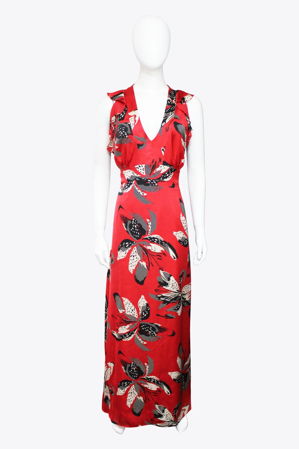 Ossie Clark Red Floral Sleeveless Maxi Dress