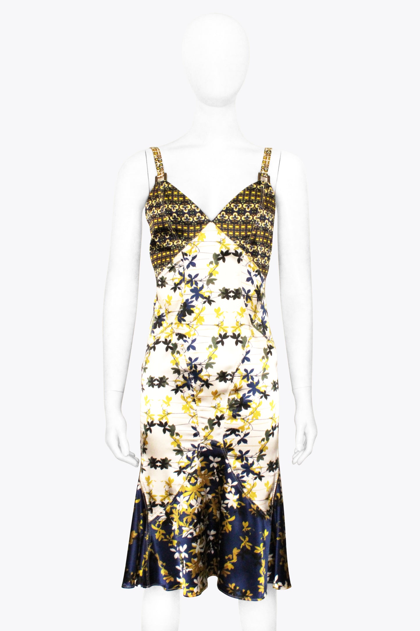 Just Cavalli Blue & Yellow Floral Patterned Midi Dress