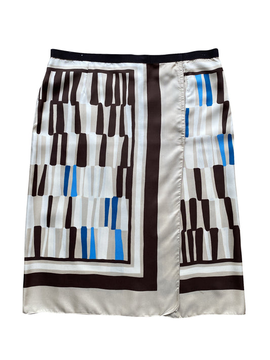 Miu Miu White With Blue & Brown Line Details Skirt