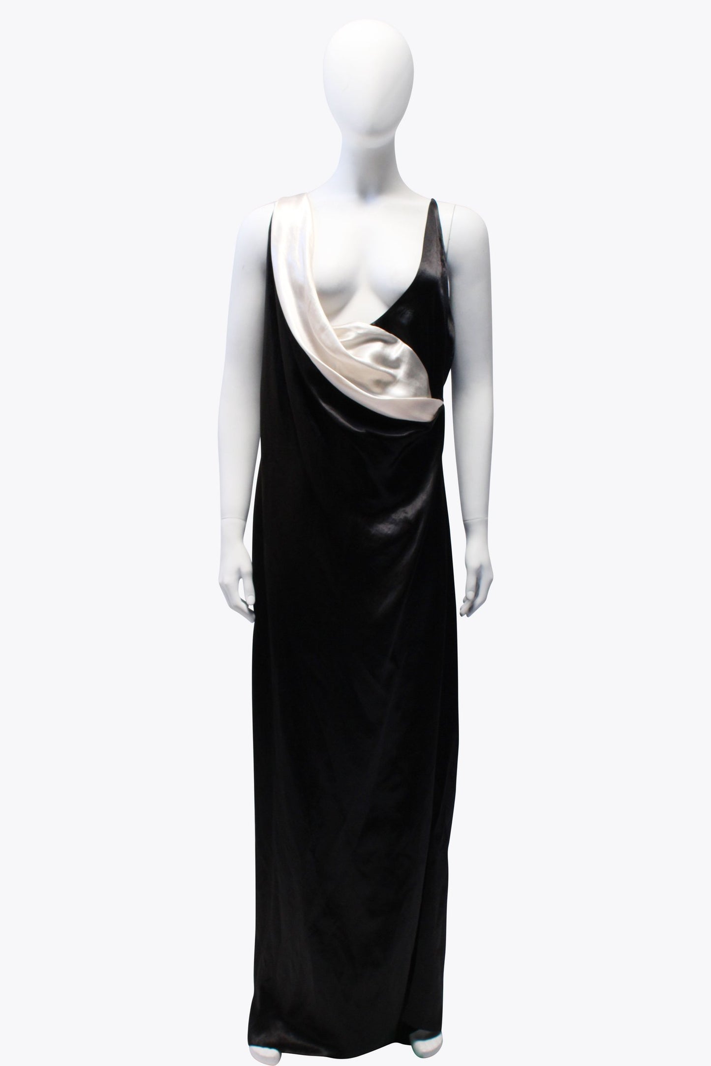 Lanvin Black & White Silk Low Cut Gown