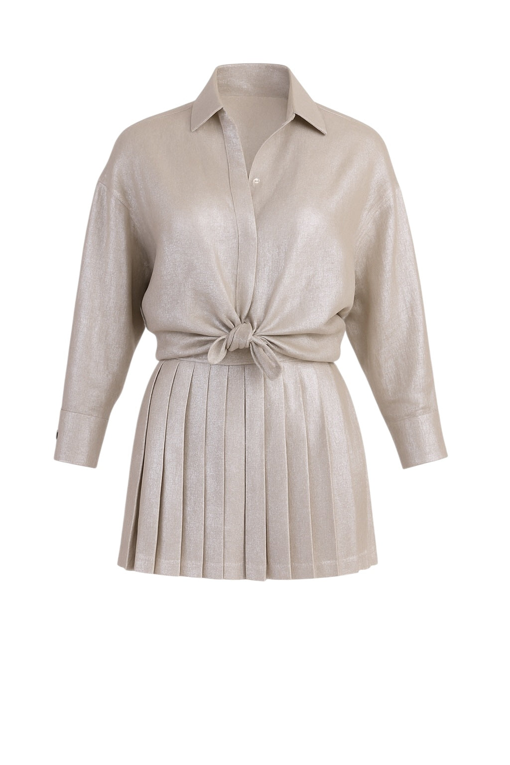 vintage gianni versace silver button down blouse & pleated skirt set