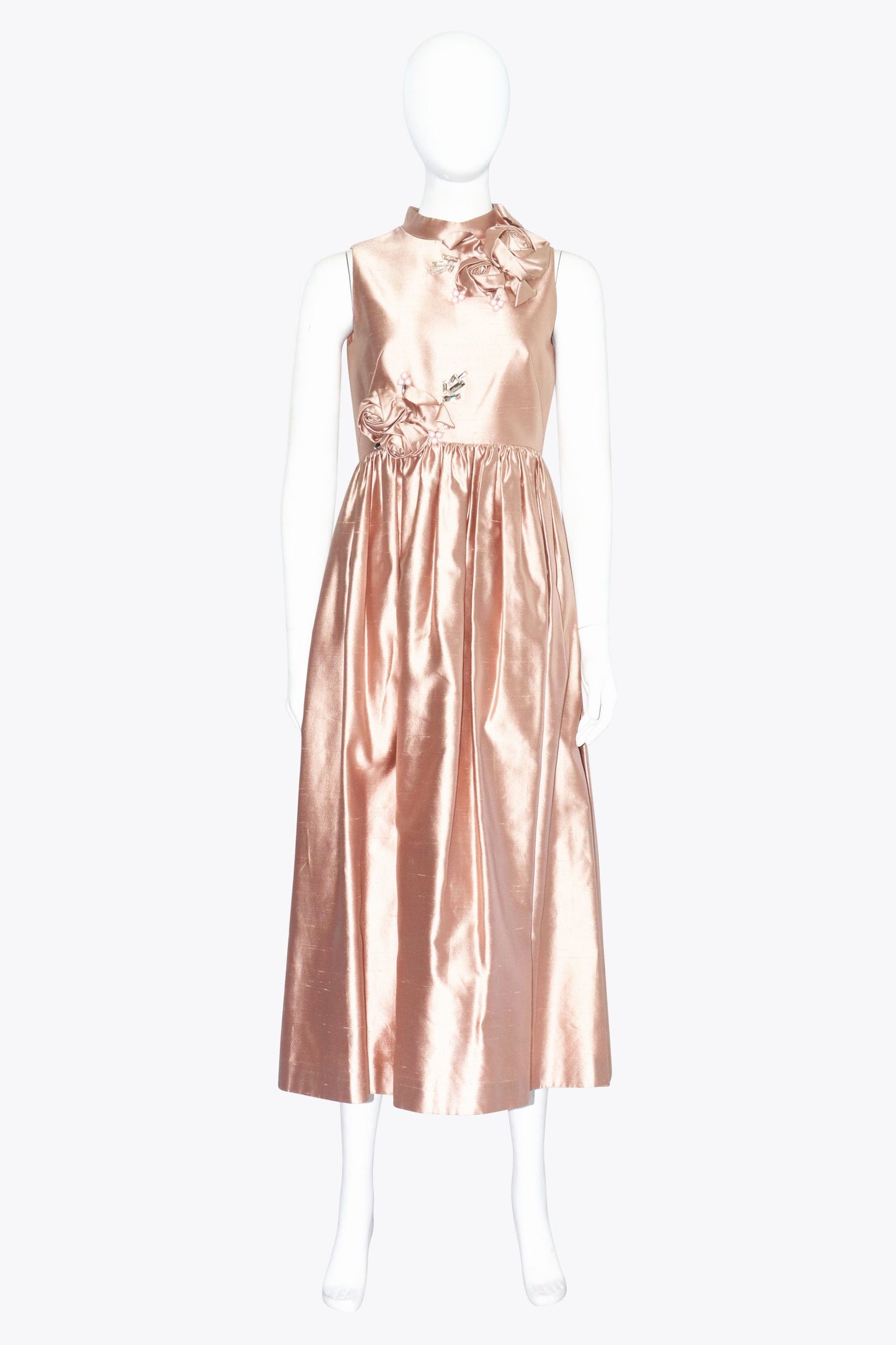 NL Pink Metallic Mock-Neck Gown With Rose Details