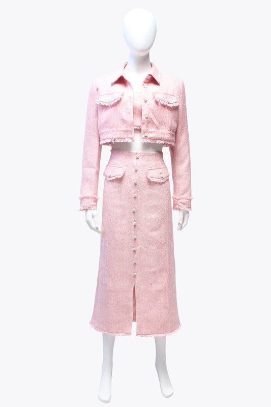 Alamour Pink Matching Midi Skirt Set With Cropped Jacket