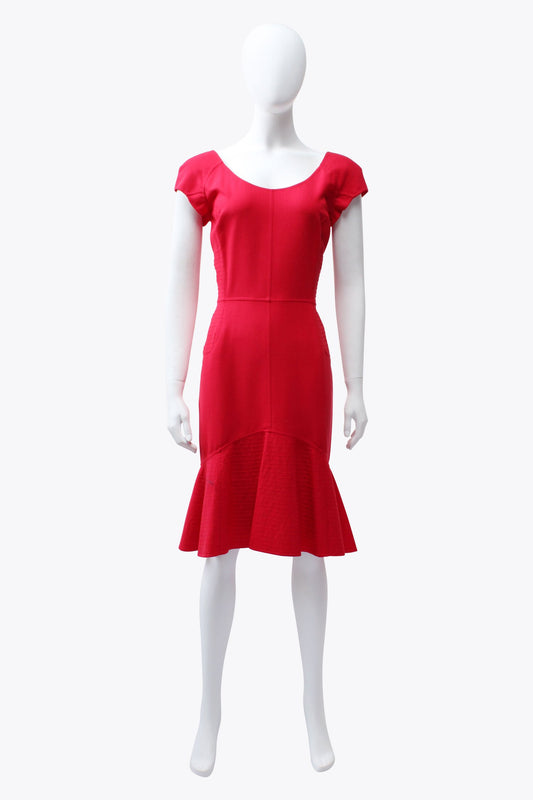 Oscar De La Renta Red Short Sleeve Midi Dress