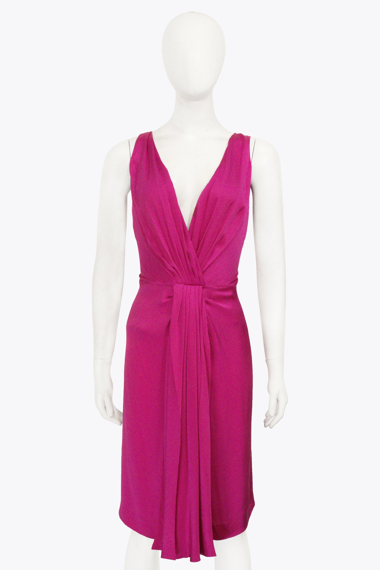 Christian Dior Magenta Silk Midi Dress With V-Neck