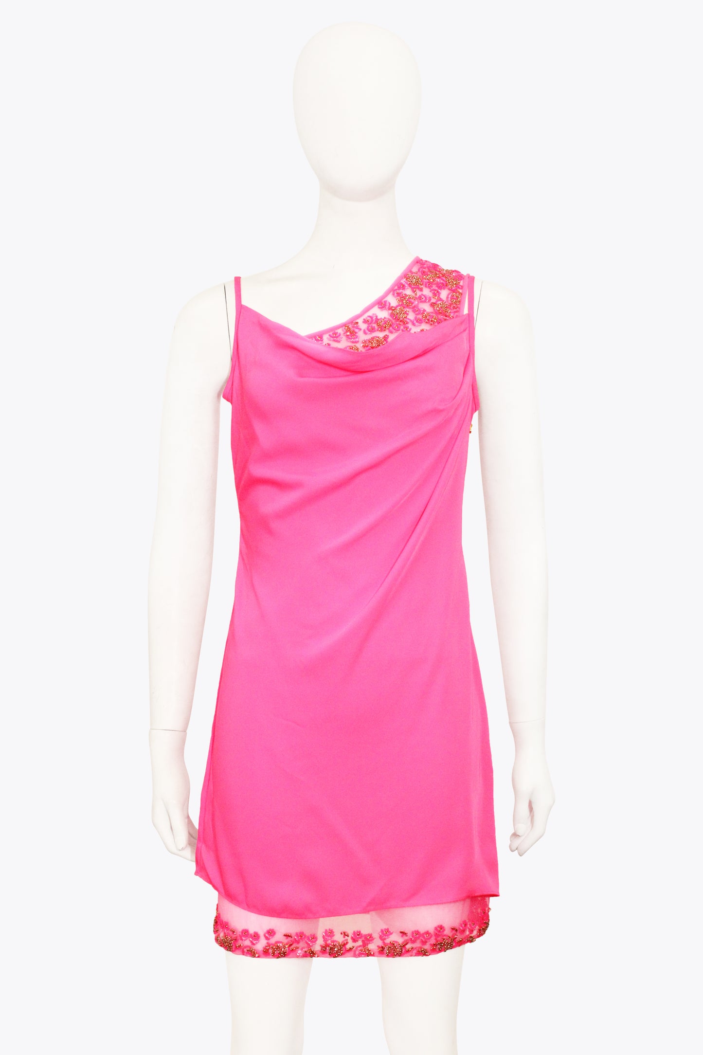 Versace Pink Satin Dress With Beaded One Shoulder