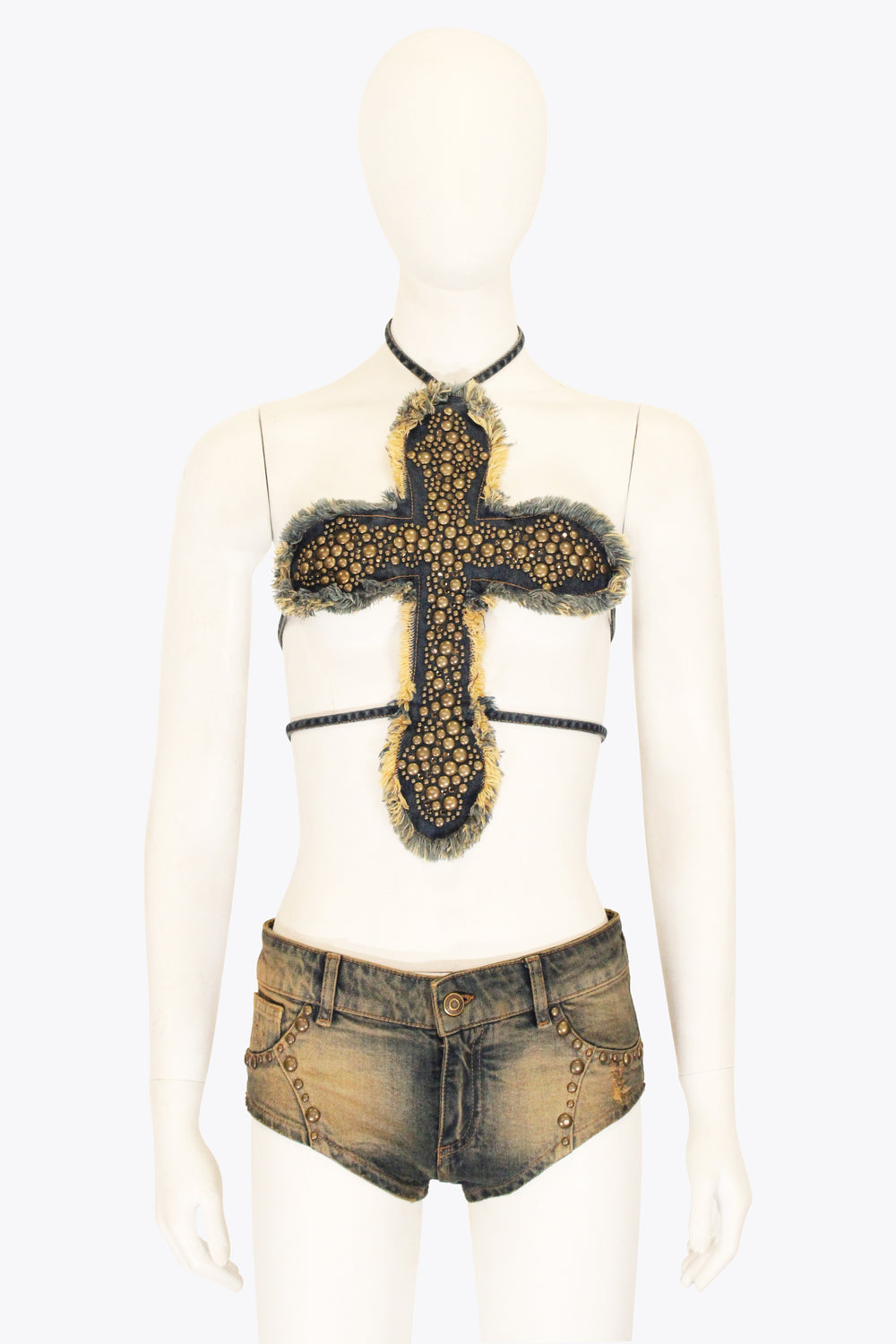 Blumarine Denim Cross & Booty Short Set