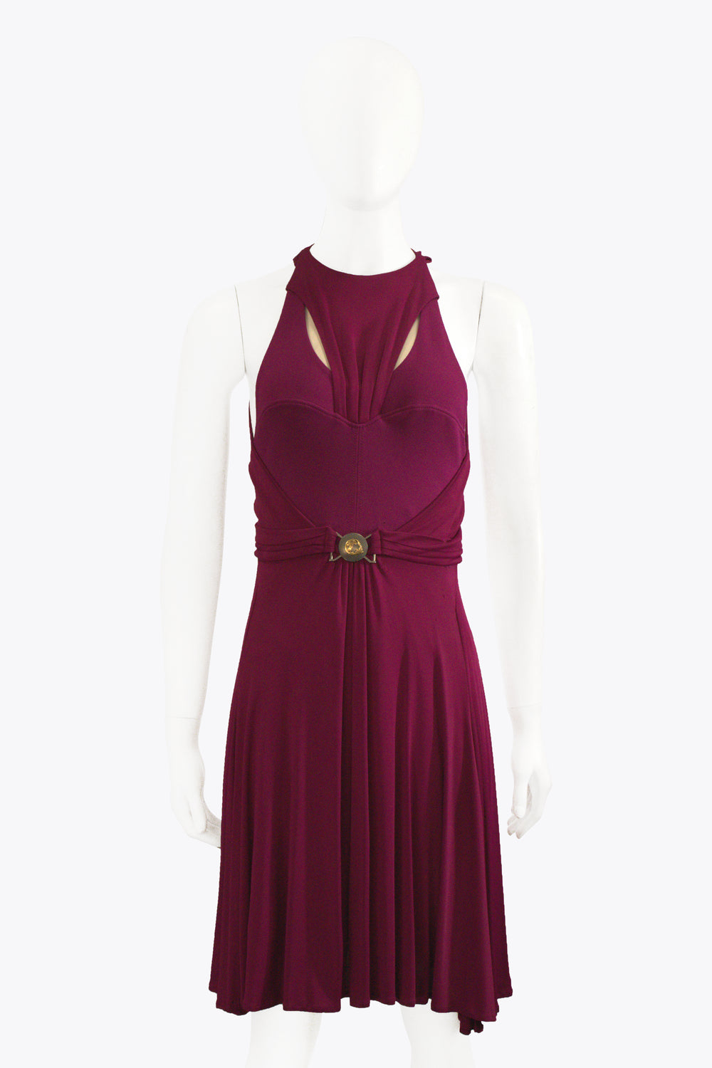 Versace Purple High-Neck Dress With Center Buckle