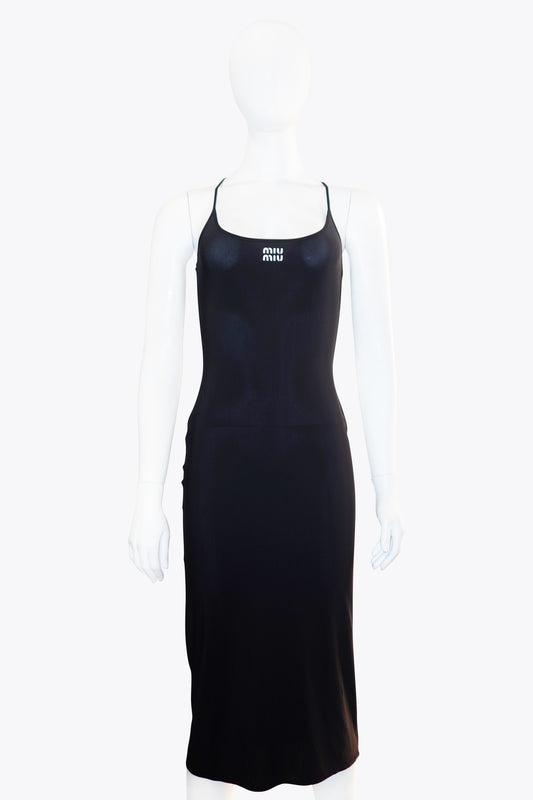 Miu Miu  Black Slip Logo Maxi Dress