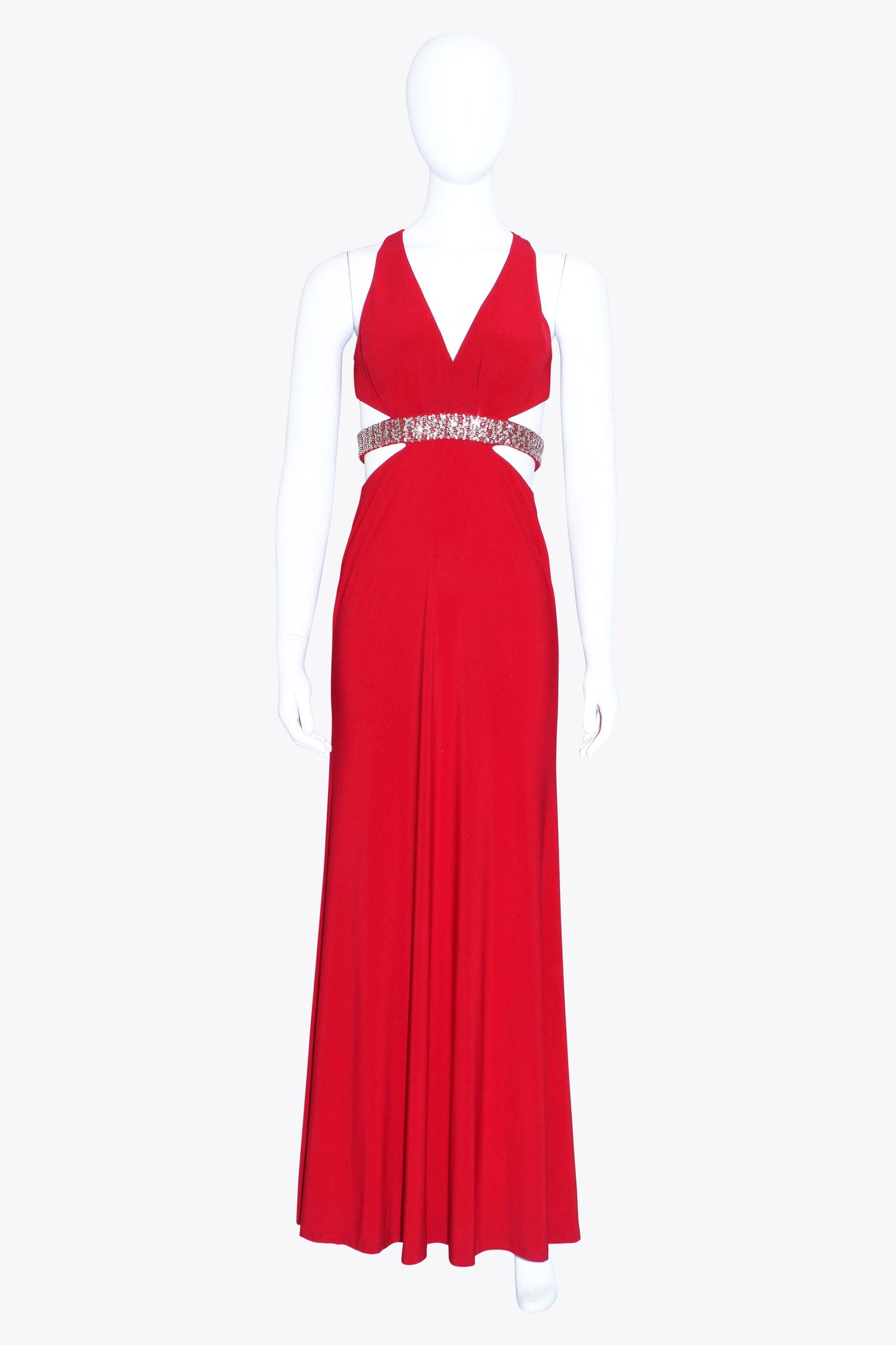 Red Gown w/ Gemstone Band & Cutout