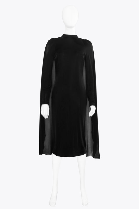 Tom Ford Black Longsleeve Maxi Dress With Mesh Cape