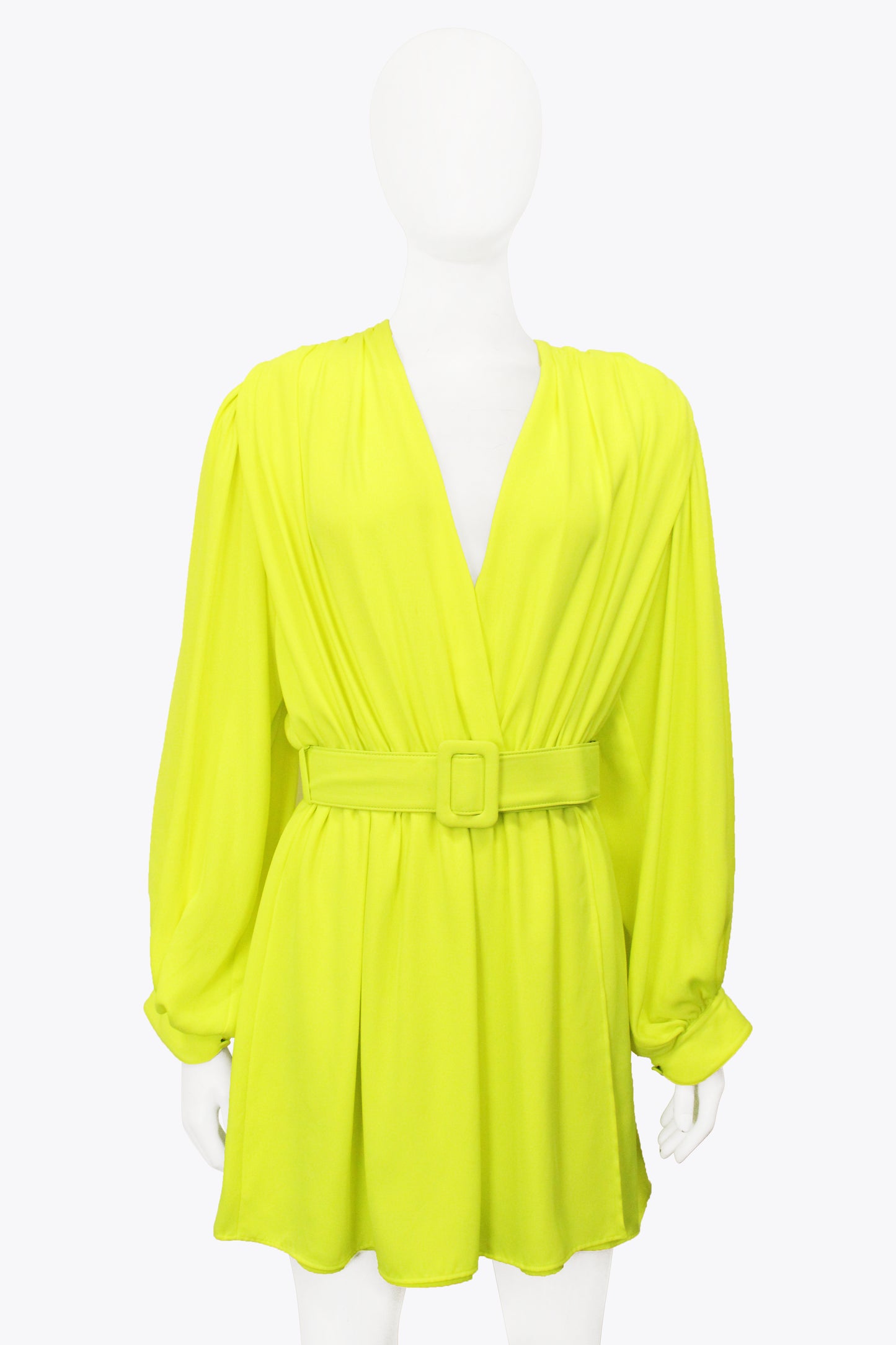 Off-White Neon Yellow Long-Sleeve Dress With Belt