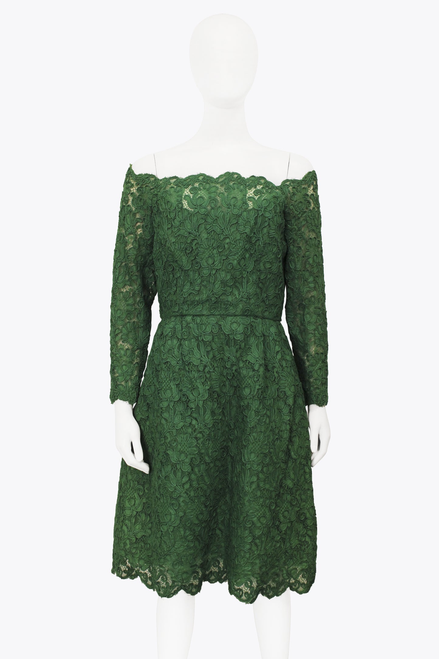 Scassi Green Lace Off The Shoulder Long-Sleeve Dress