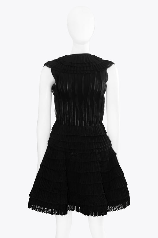 Alaia Black Ruffle V-Neck Mini dress