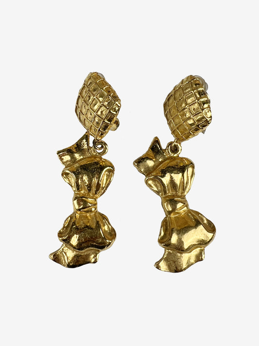 Chanel Gold Bow Dangle Earings