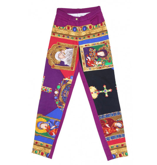 Versace SS91 Multi Color Religion Printed Jeans