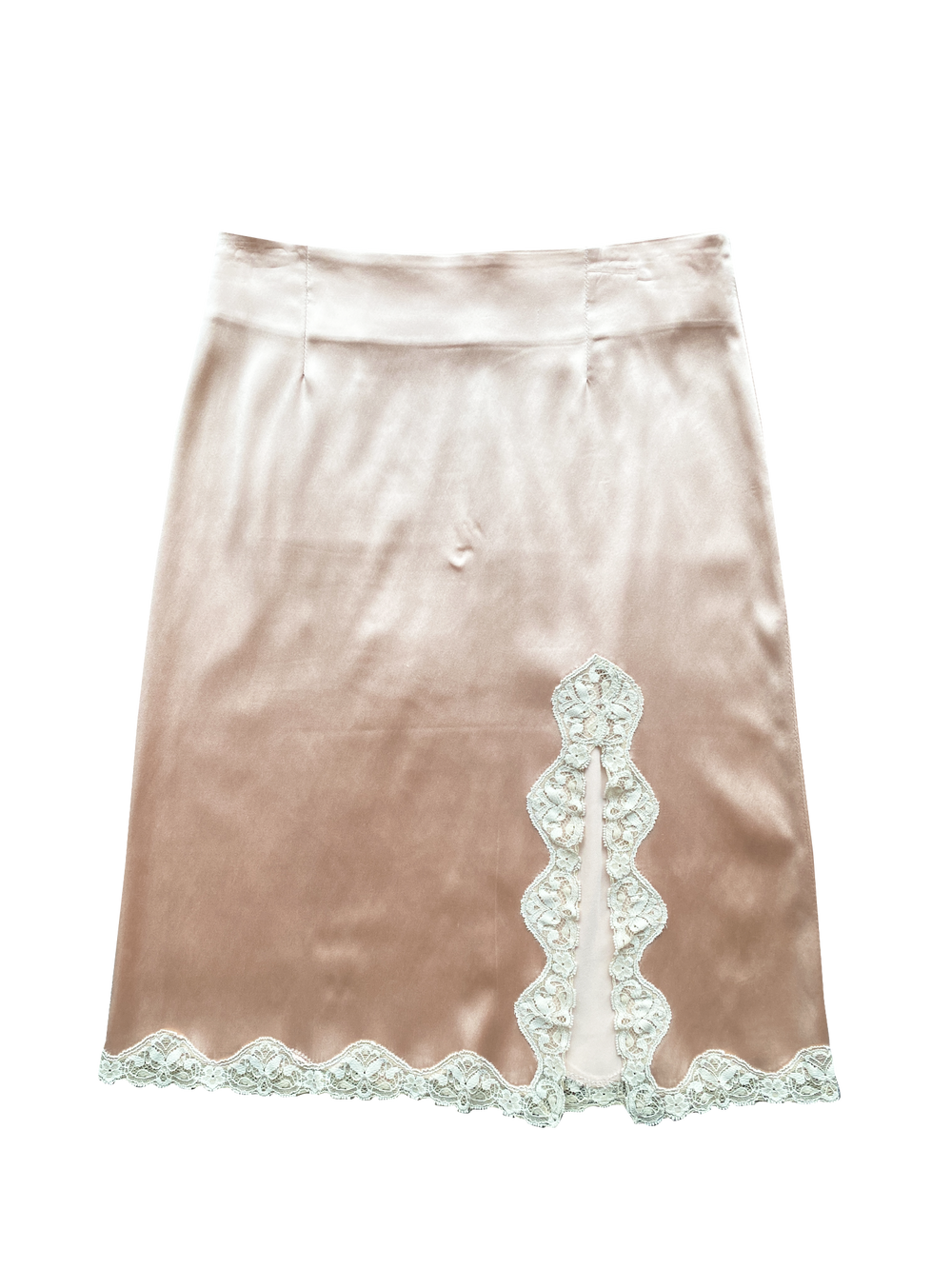Vintage Light Pink Satin Skirt With Lace