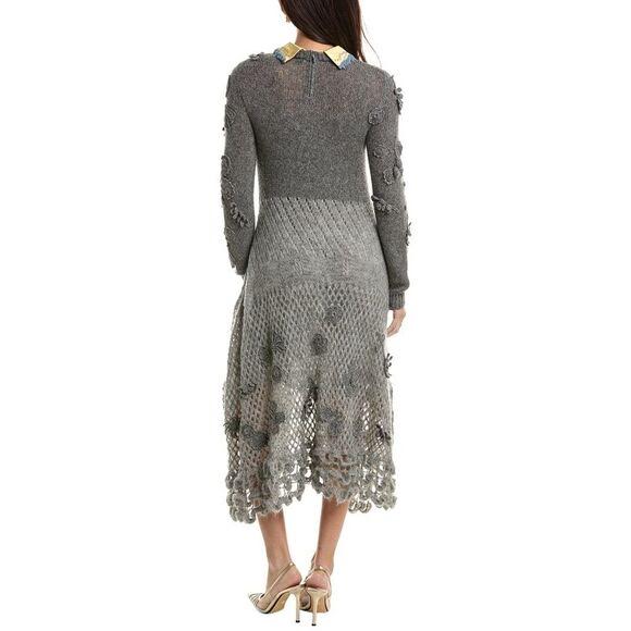 Valentino Grey Sweater Long Sleeve Midi Dress