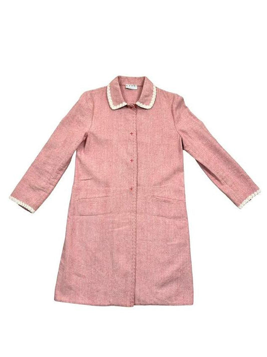 Marni Pink Woven Jacket With Collar & White Stitching