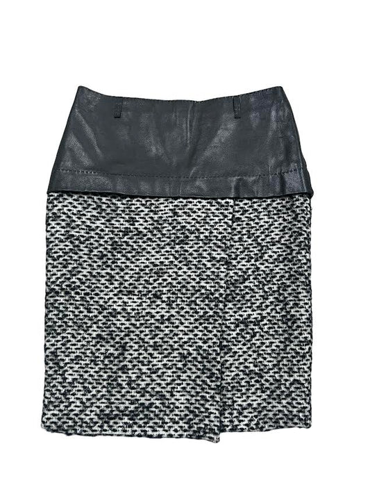 Jean Paul Gaultier Black & White Leather & Wool Midi Skirt