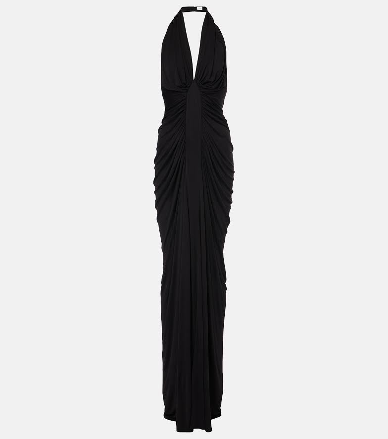 Saint Laurent Black Halter Neck Ruched Gown