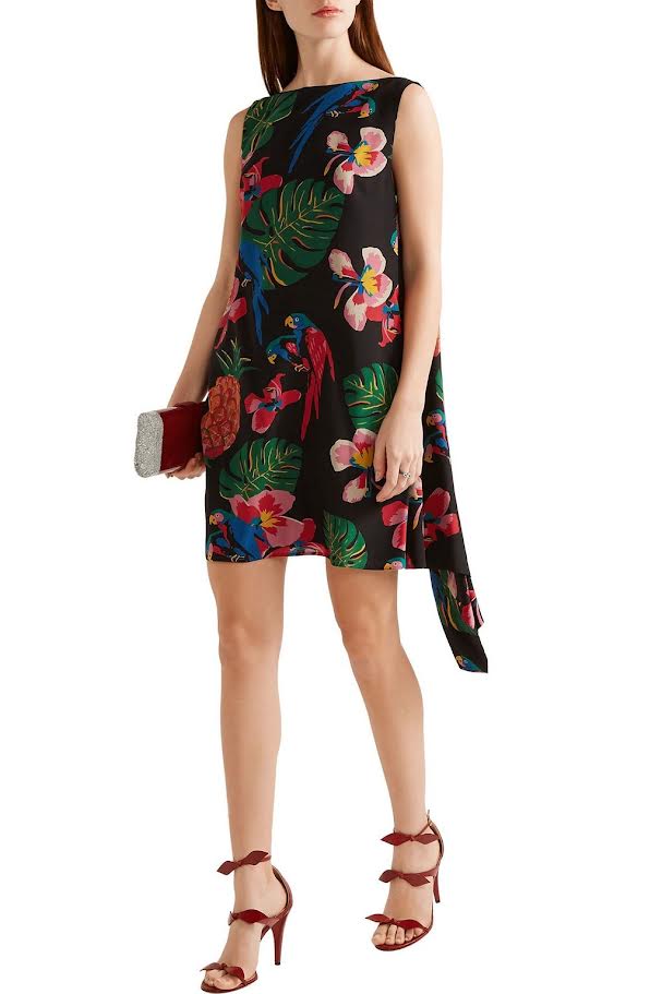 Valentino Tropical Floral Sleeveless Mini Dress