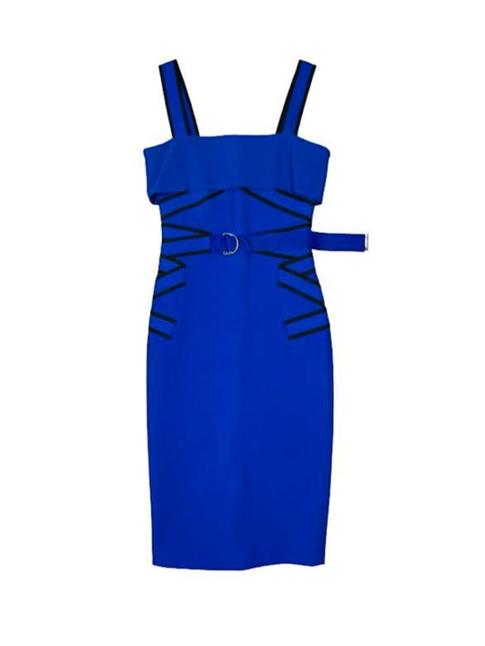 Mugler Blue Sleeveless Dress With Belt