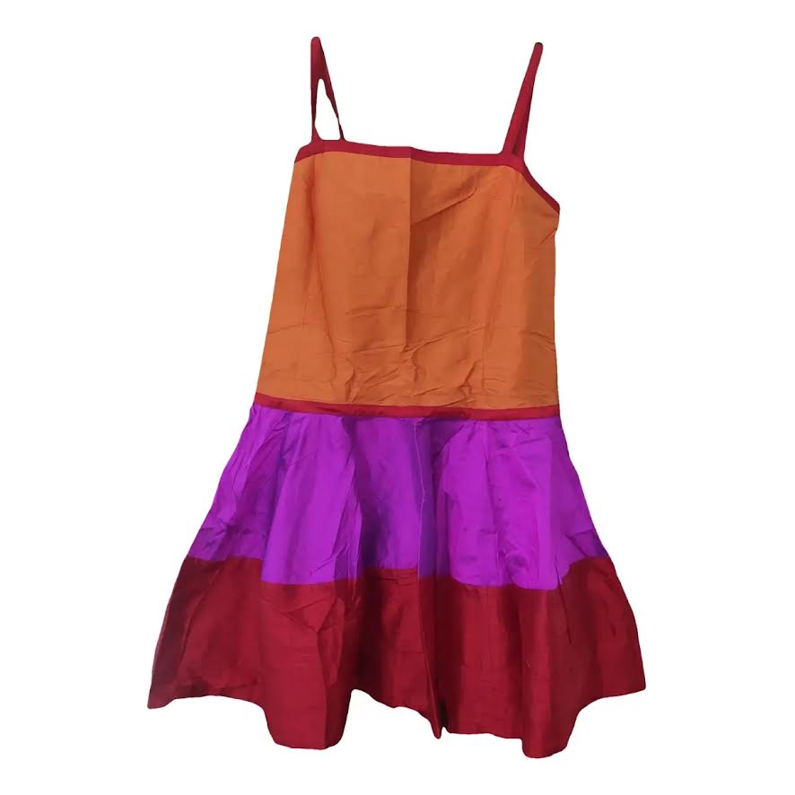 Saint Laurent Orange Pink & Red Sleeveless Mini Dress