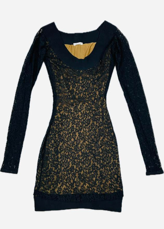 Alaia Black Lace Long Sleeve Fitted Mini Dress