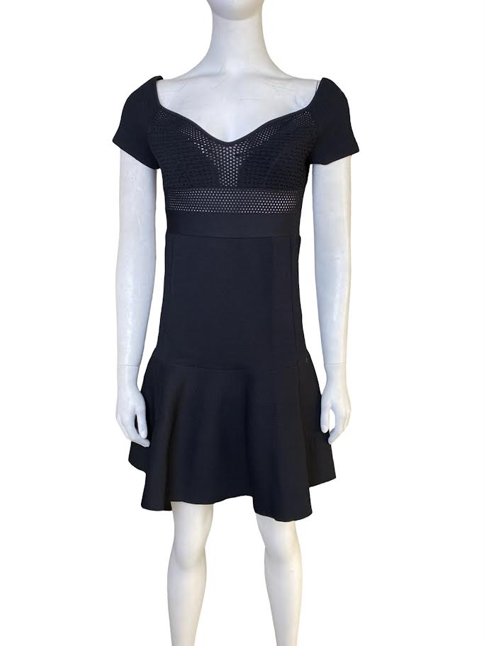 Valentino Black Mesh Short Sleeve Mini Dress