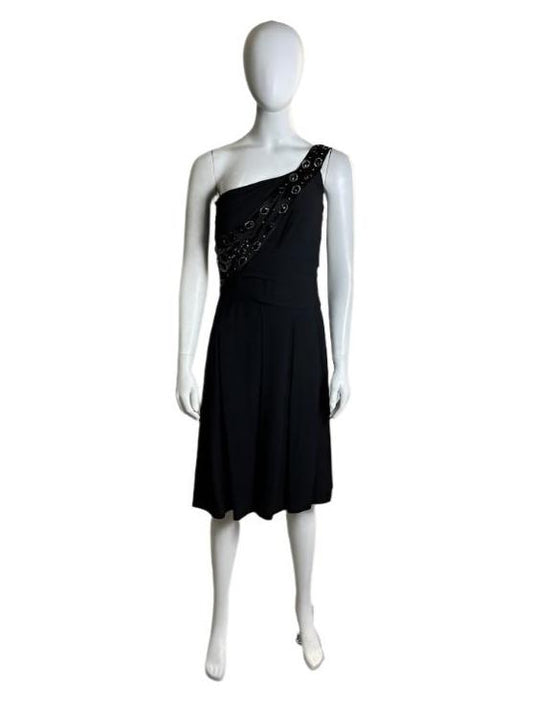 Dolce & Gabbana Black One Shoulder Midi Dress With Silver Hardware