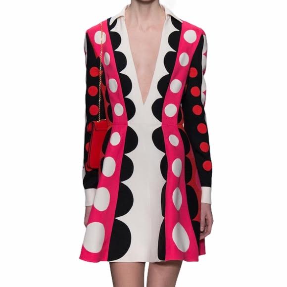 Valentino Pink Circle Print Long Sleeve Mini Dress