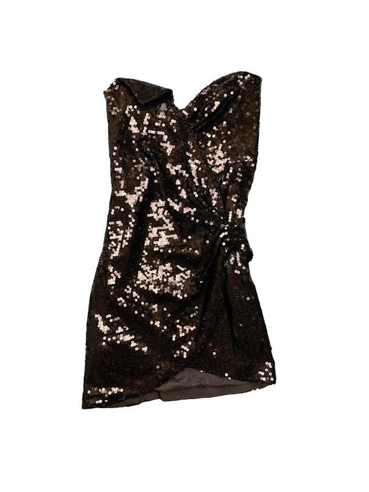 Mugler Brown Sequin Strapless Mini Dress With Belt Bow Detail