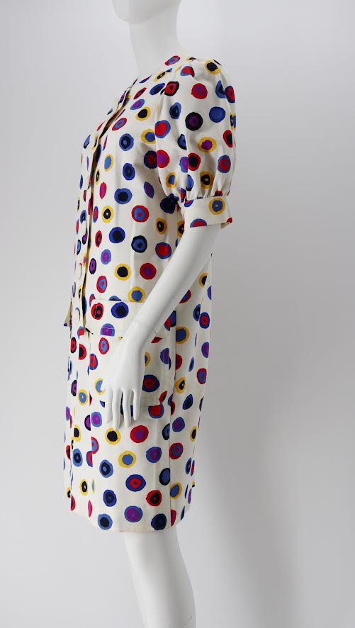 Saint Laurent Multi Colored Dotted Shortsleeve Midi Dress