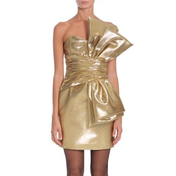 Saint Laurent Gold Oversized Wrapped Bow Mini Dress