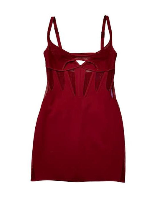 Mugler Red Mini Dress With Cut Outs & Mesh Designs