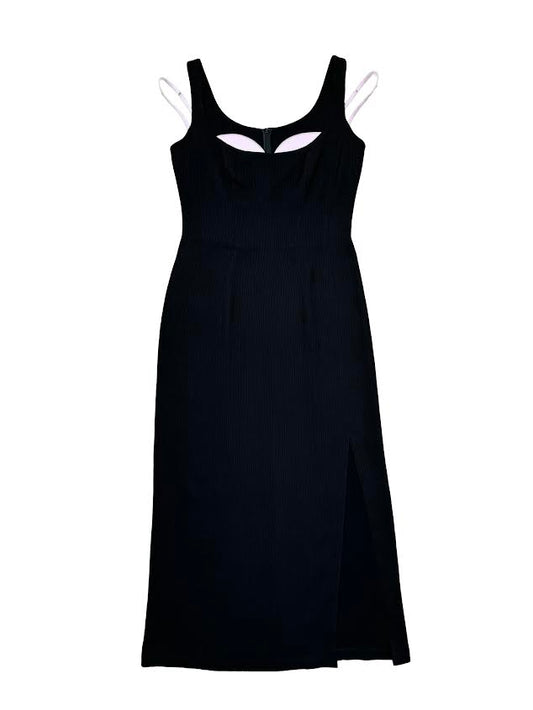 Mugler Black Midi Dress With White Cup Detail & Straps