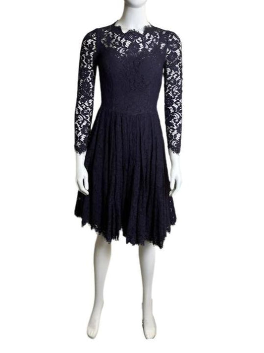 Dolce & Gabbana Navy Blue Lace Long Sleeve Midi Dress